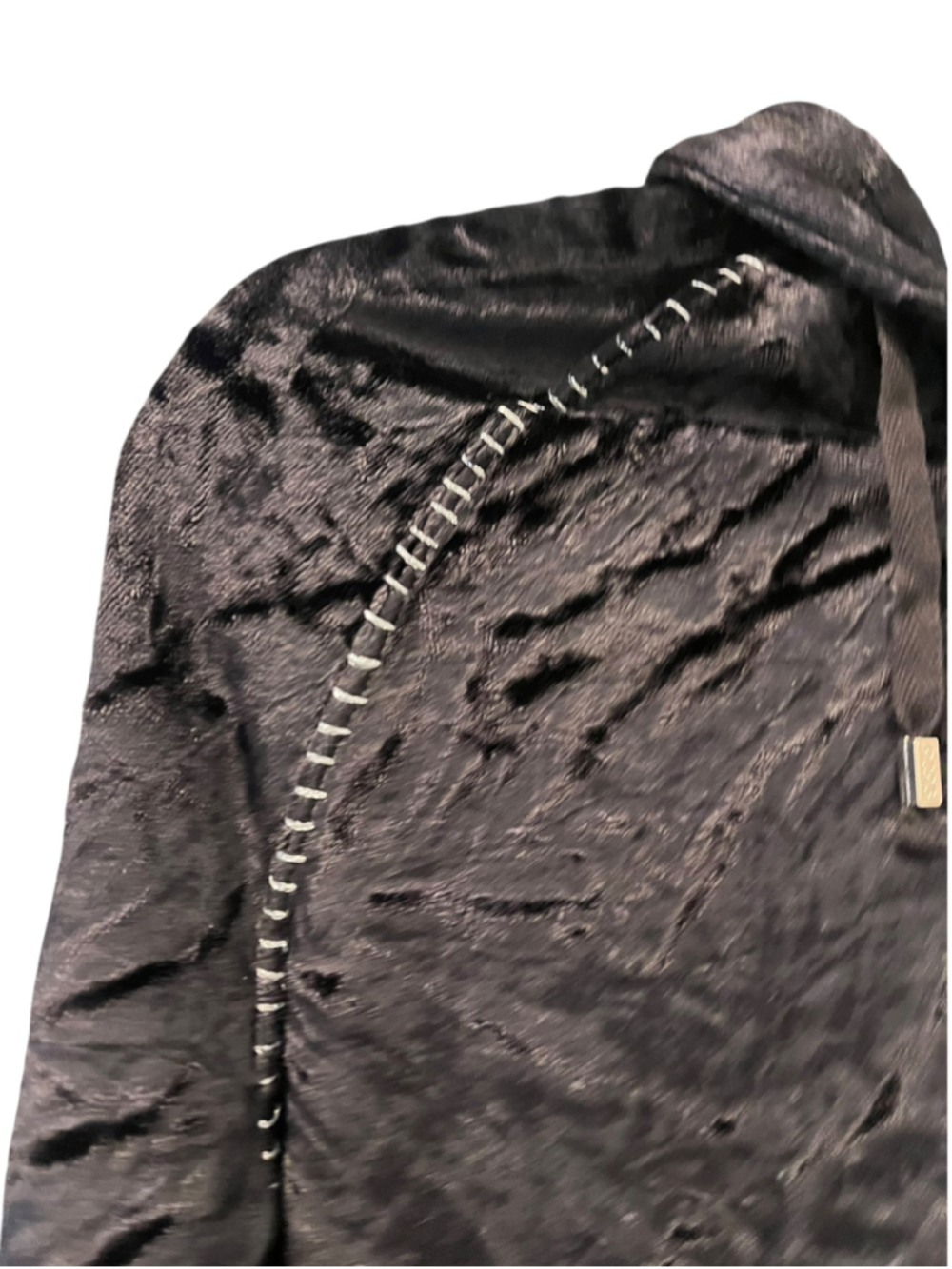 Vtg Y2K BCBG Max Azria Black Velour Rhinestone Hoodie Gothic Fairy McBling Large - Picture 8 of 10
